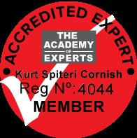 The Academy of Experts accredited member badge, registration 4044