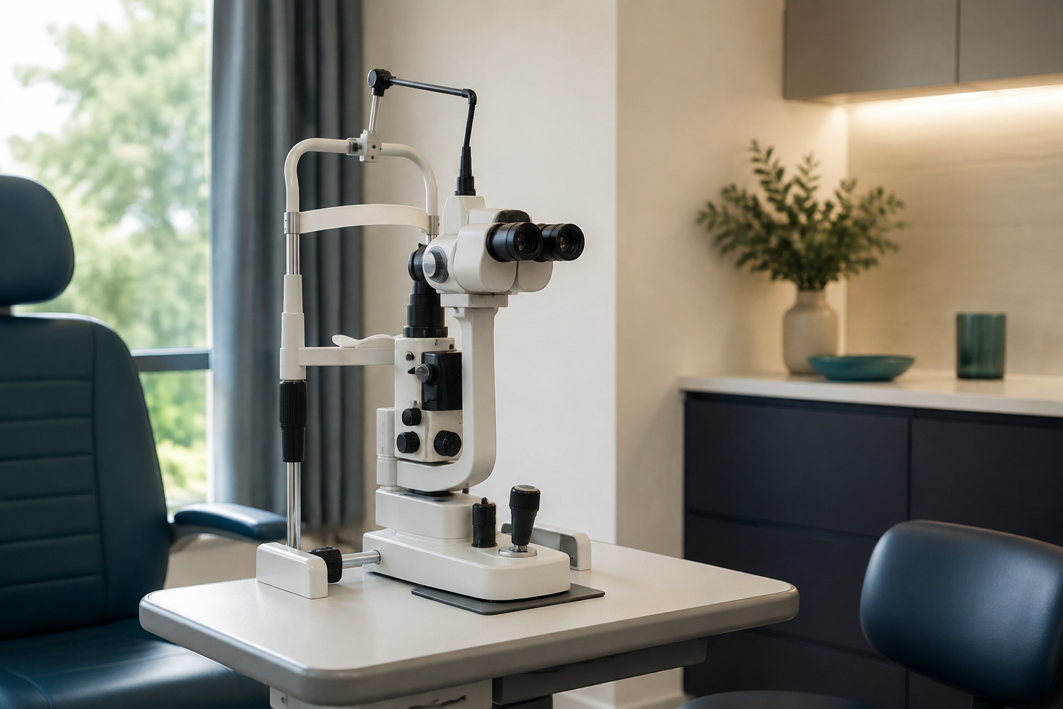 Ophthalmic slit-lamp microscope in a consultation room